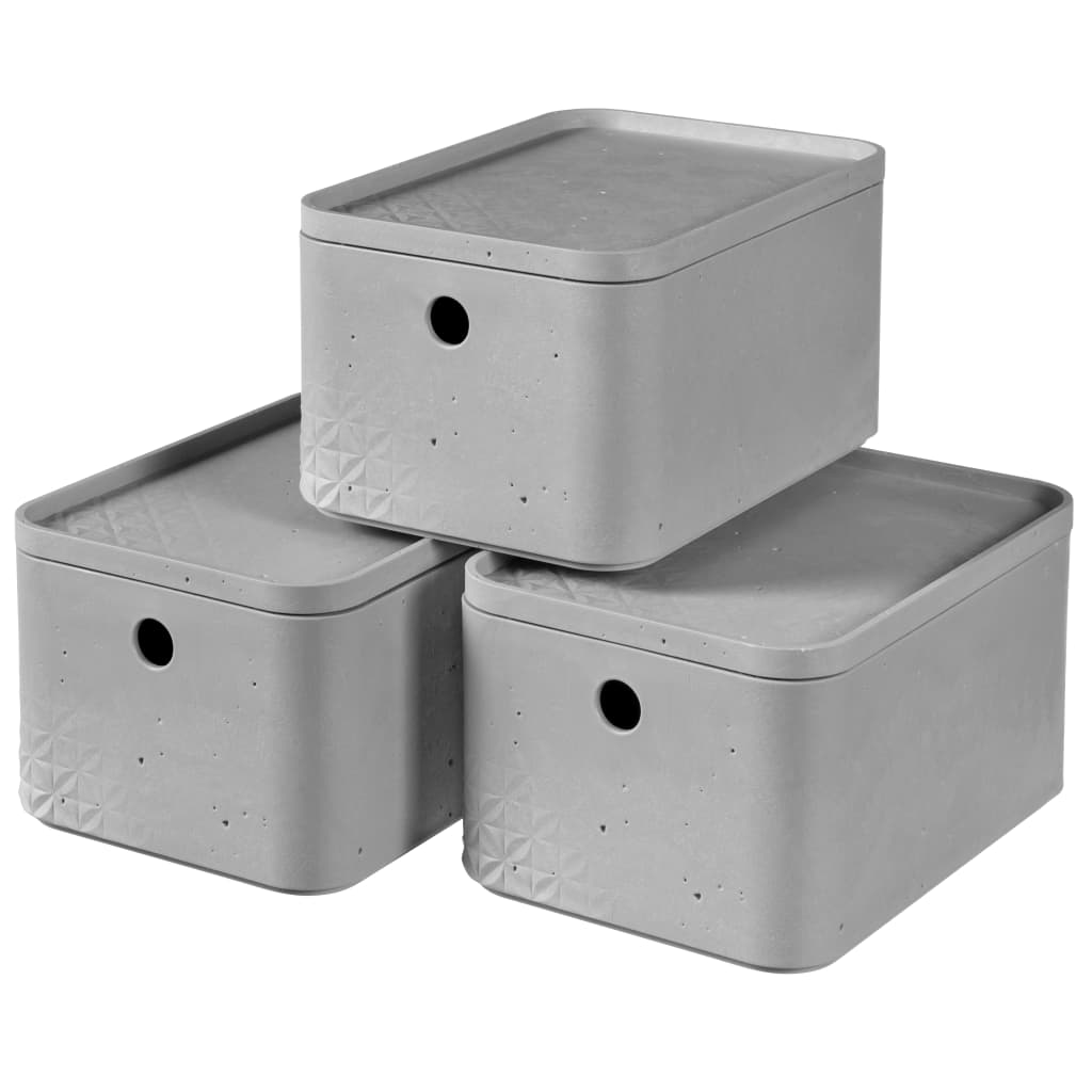 Curver Beton Storage Box Set 3 pcs with Lid Size S Light Grey