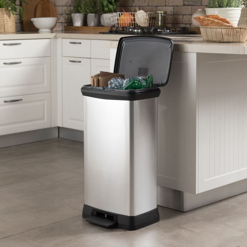 curver deco pedal bin Curver Duo Pedal Bin Deco 23L+23L Silver – Berkfield Home