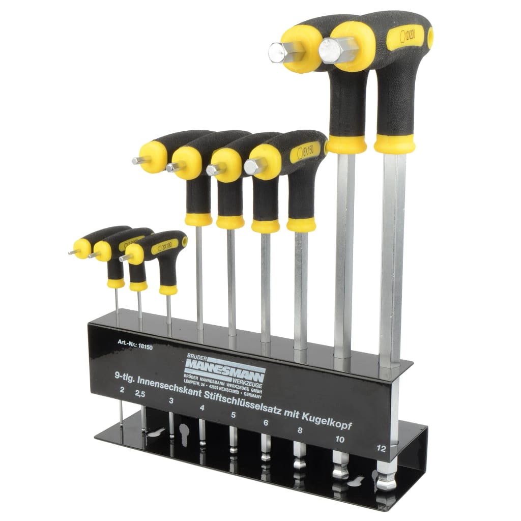 BrÌ_der Mannesmann 9 Piece Hex Key and Ballpoint Wrench Set 18150