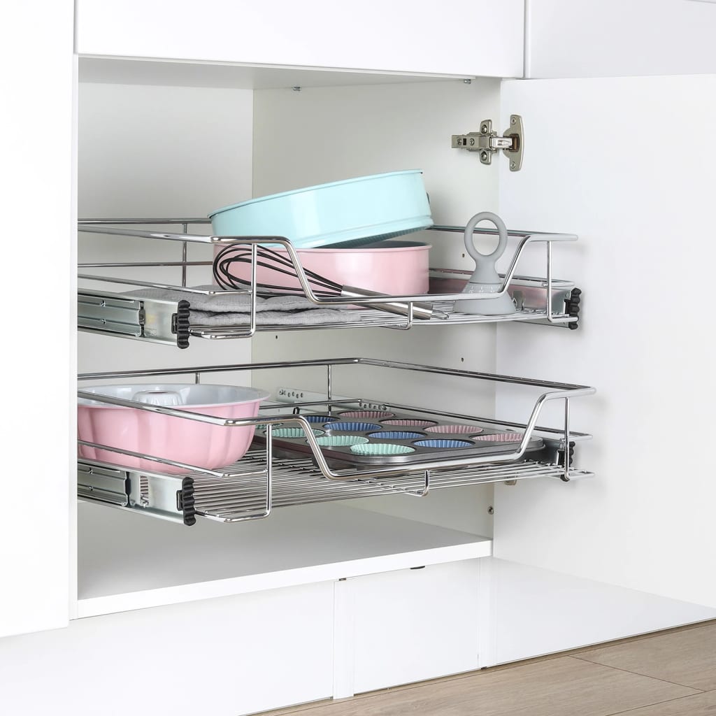 HI Telescopic Cupboard Drawing Basket 49x44x10 cm Chrome