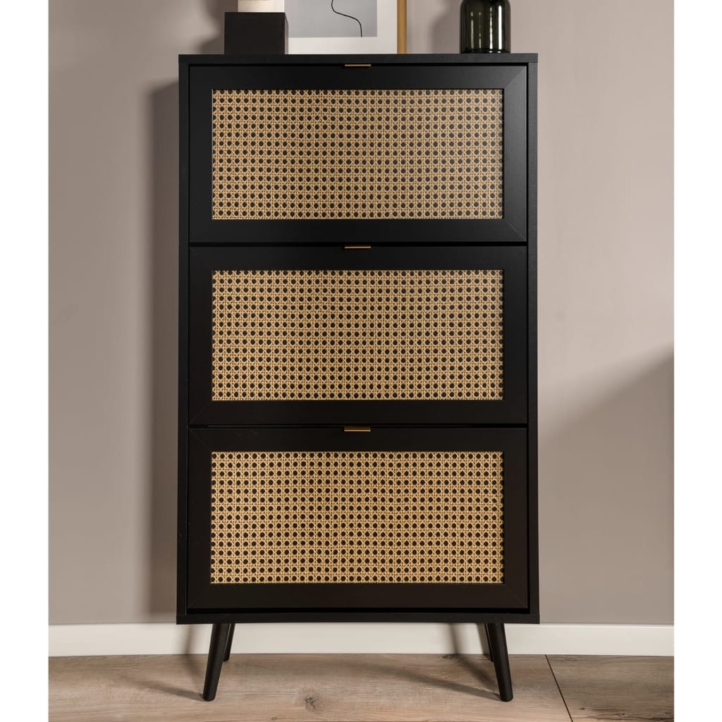 Finori Shoe Cabinet Vienna 49A Black and Rattan Print