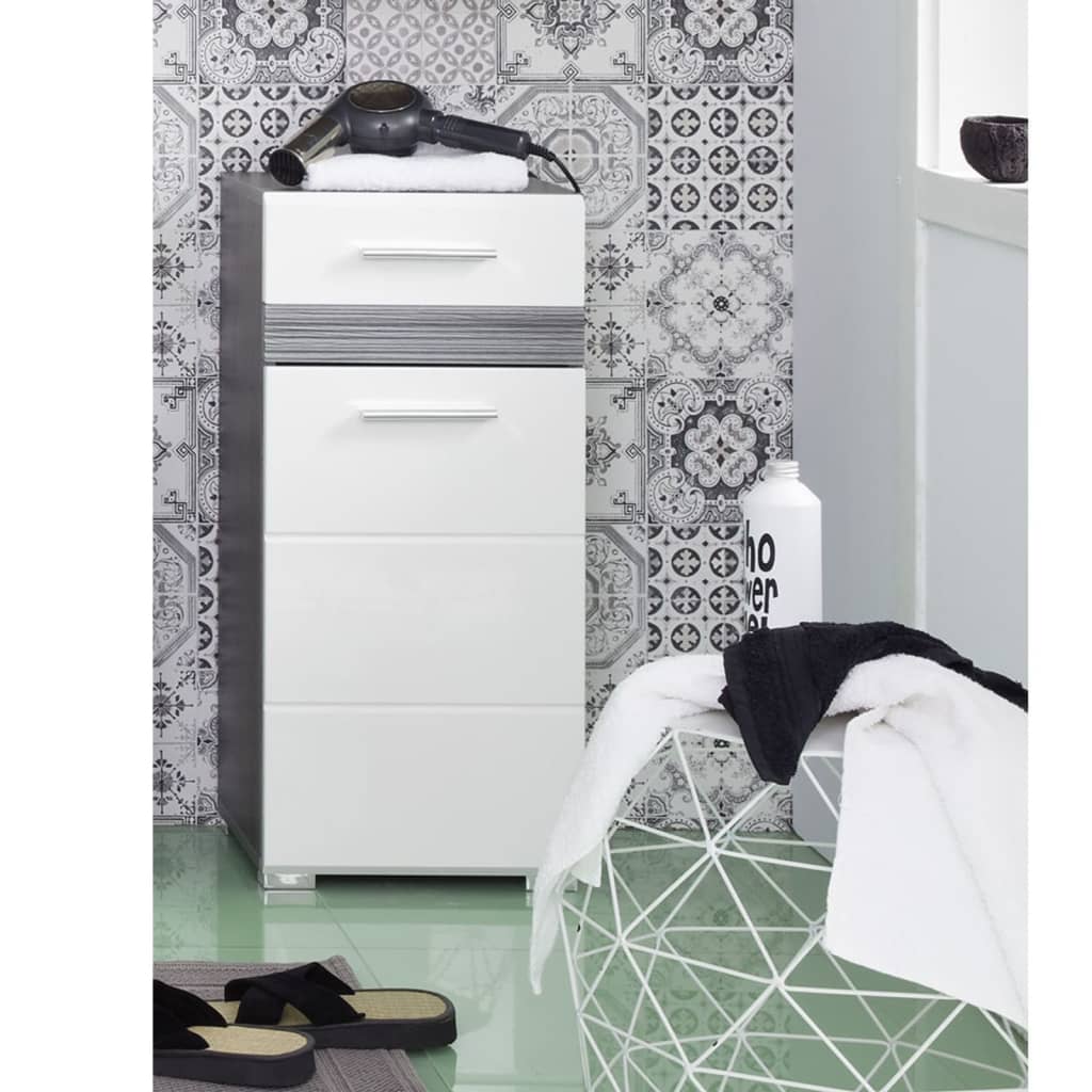 Trendteam Bath Storage Cabinet Set-One White and Smokey Silver