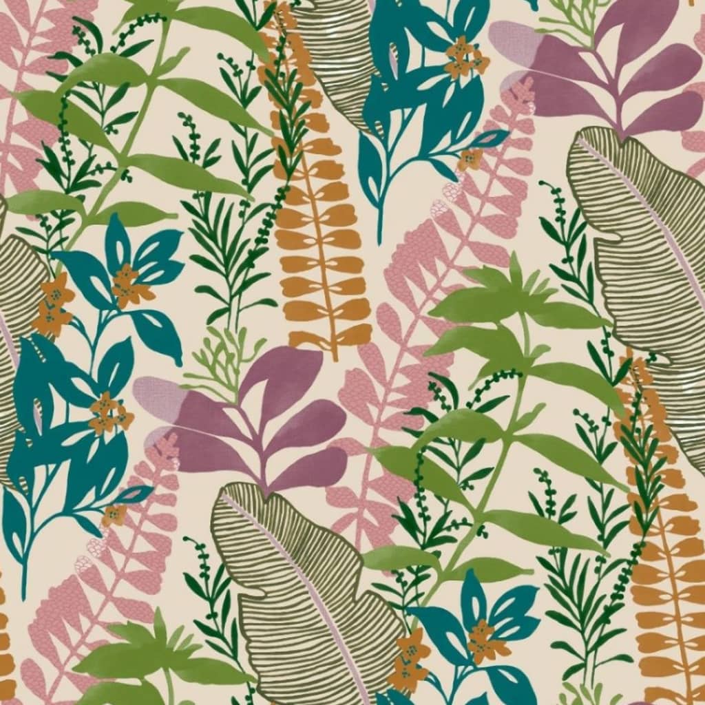 Noordwand Good Vibes Wallpaper Big Leaves Green and Pink