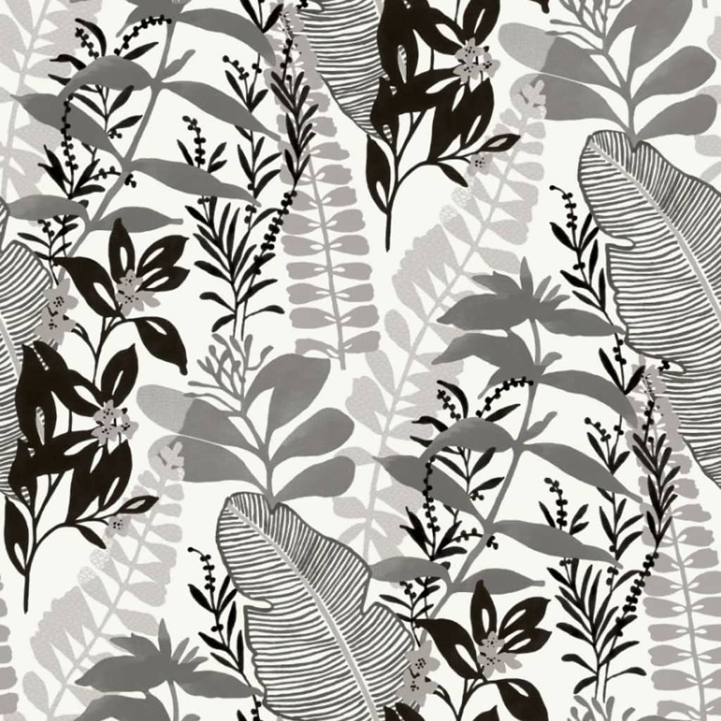 Noordwand Good Vibes Wallpaper Big Leaves Black and White