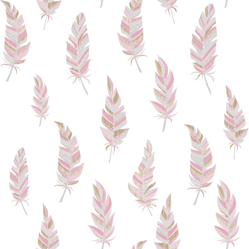 Noordwand Urban Friends & Coffee Wallpaper Feathers White and Pink