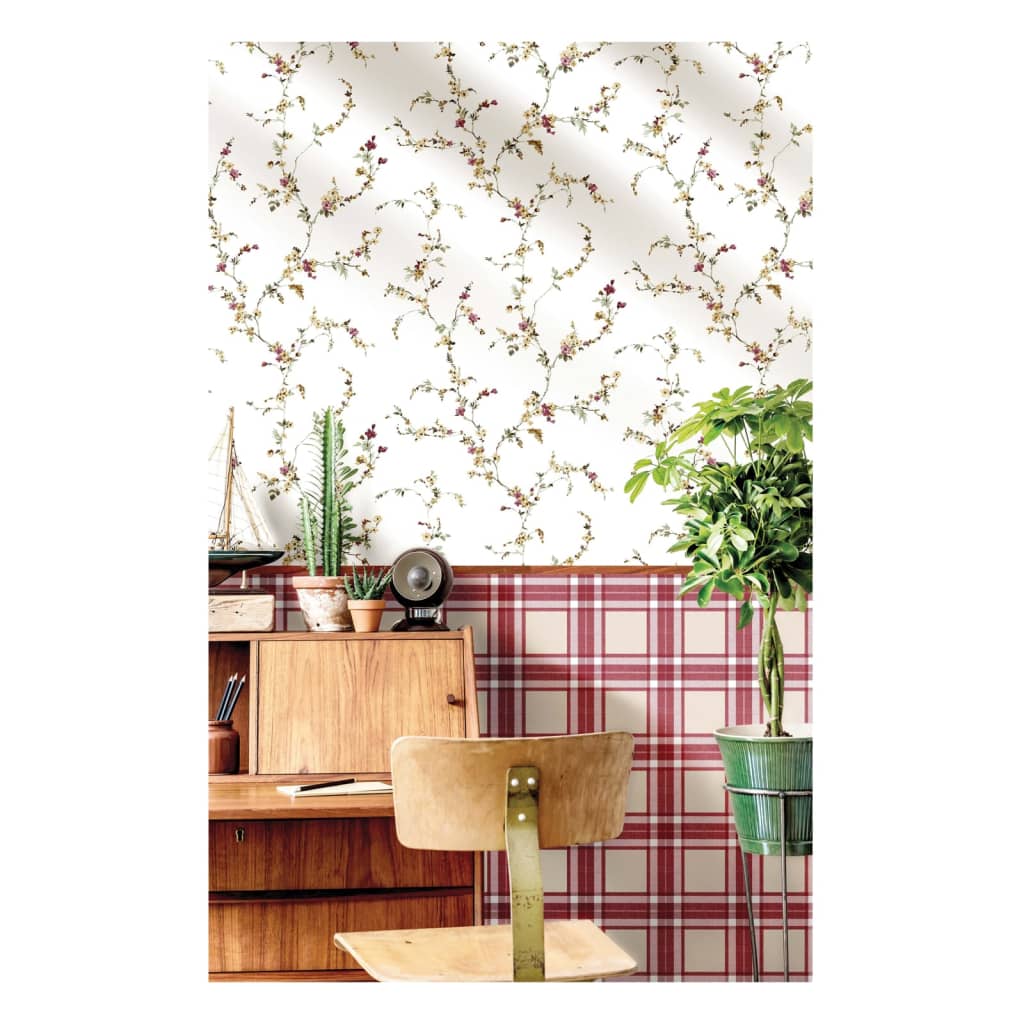 Noordwand Wallpaper Blooming Garden 6 Floral Strands White and Red