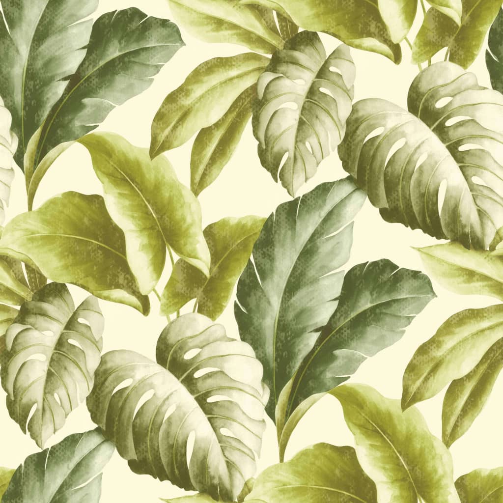 DUTCH WALLCOVERINGS Wallpaper Tropical Leaves Green and White