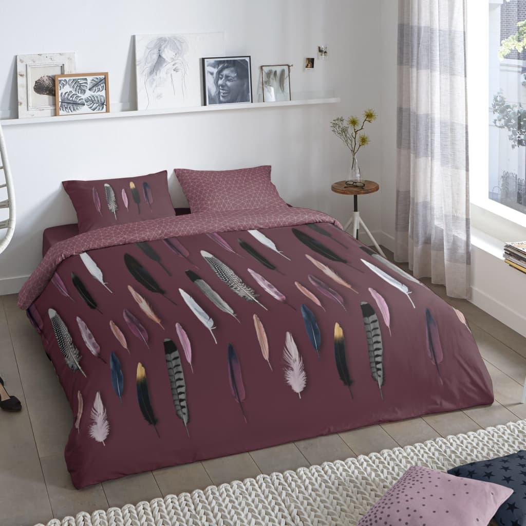 Good Morning Duvet Cover FEATHERS 200x200 cm Bordeaux