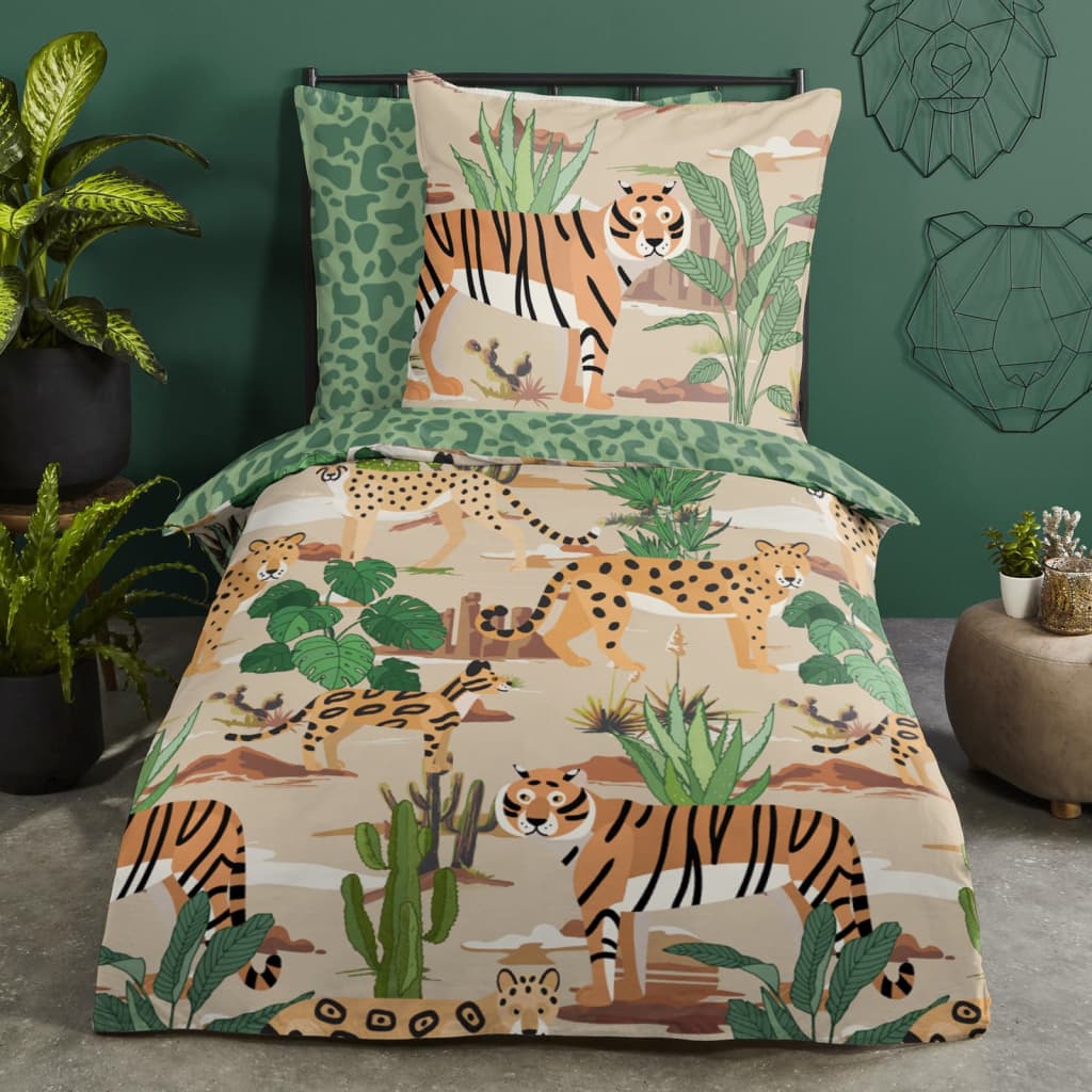 Good Morning Kids Duvet Cover FELINES 135x200 cm Sand and Green