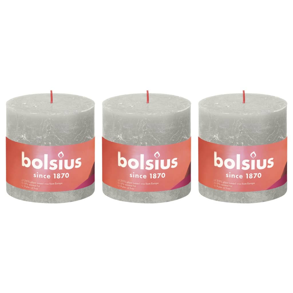 Bolsius Rustic Pillar Candles Shine 3 pcs 100x100 mm Sandy Grey