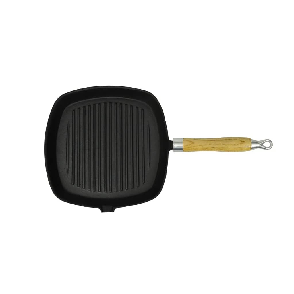 Berkfield Grill Pan with Wooden Handle Cast Iron 20x20 cm