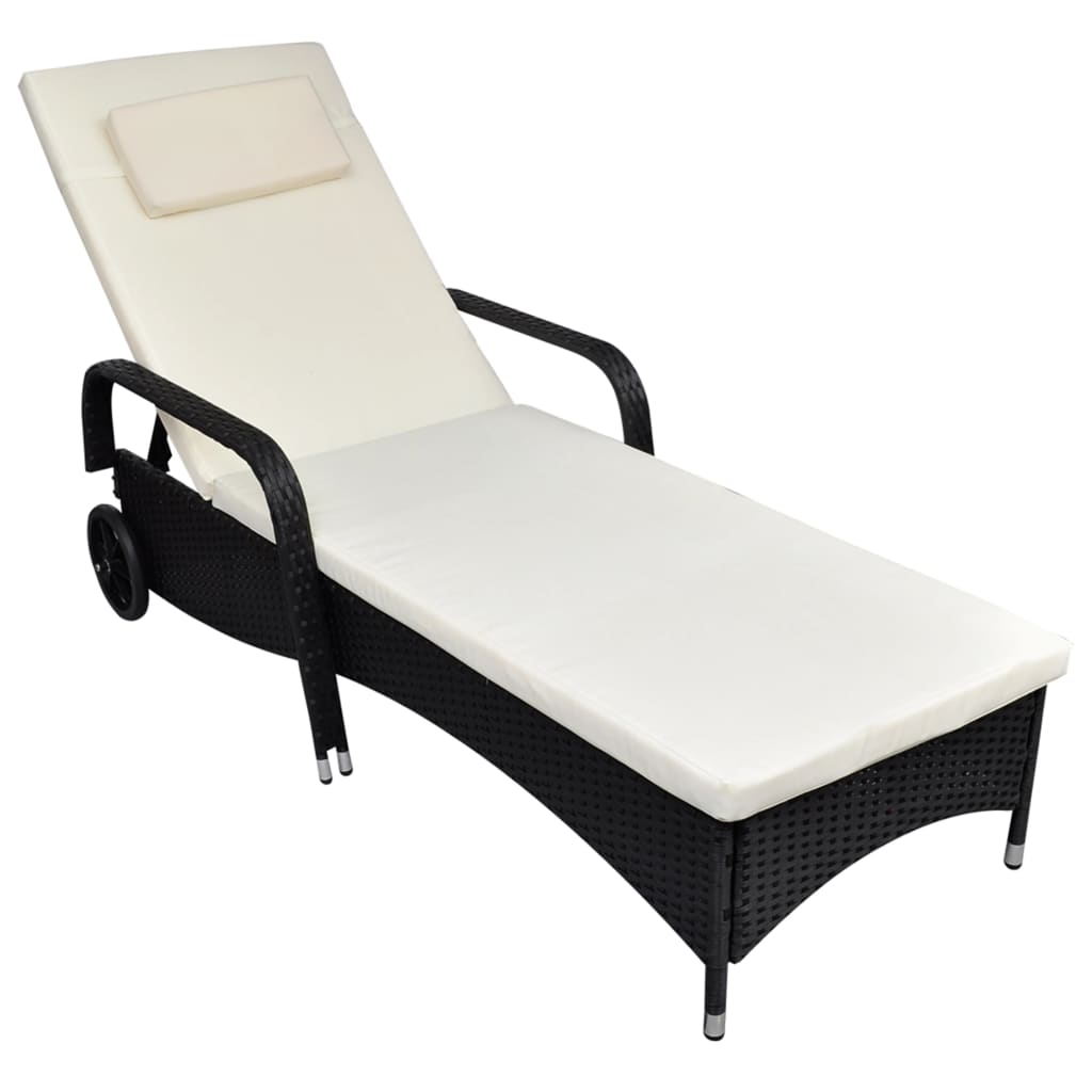 Berkfield Sun Lounger with Wheels Poly Rattan Black