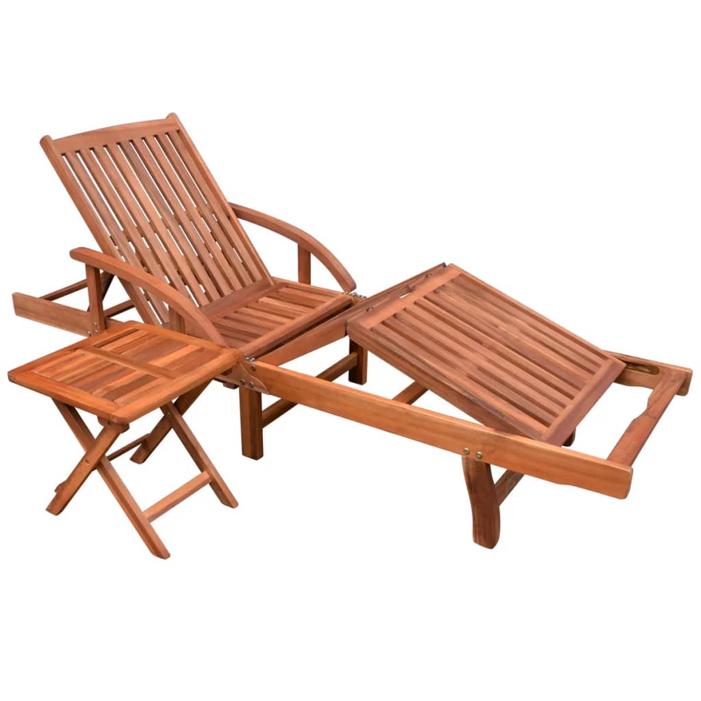 Berkfield Sun Lounger with Table Solid Acacia Wood