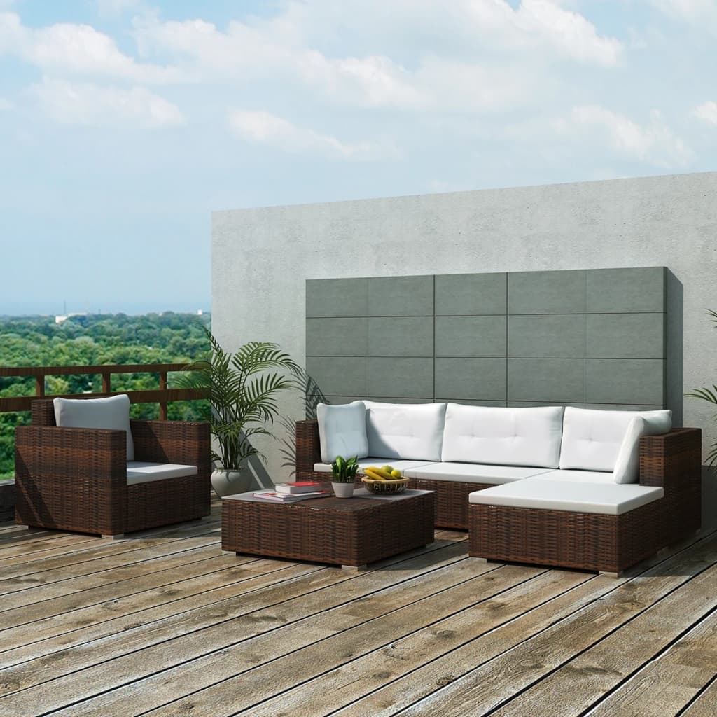 Berkfield 6 Piece Garden Lounge Set with Cushions Poly Rattan Brown