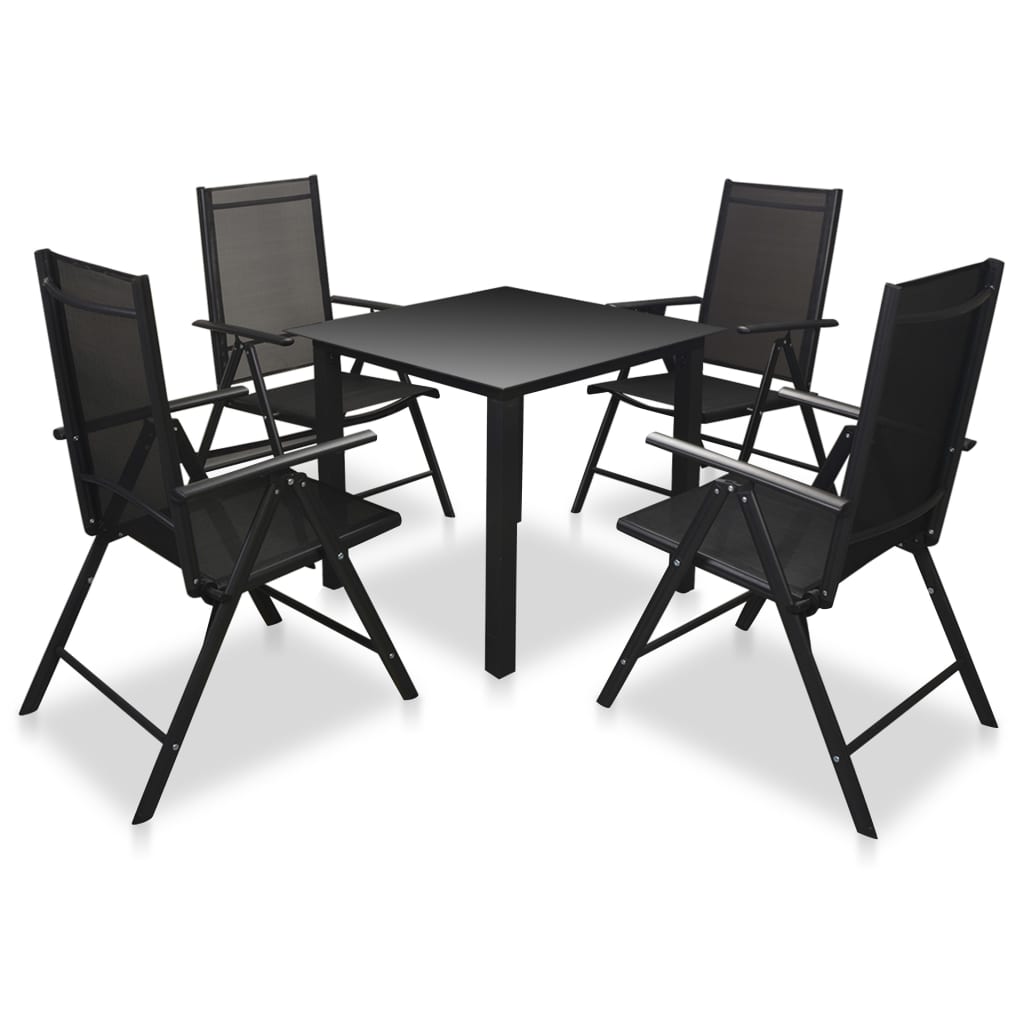 Berkfield 5 Piece Outdoor Dining Set with Folding Chairs Aluminium Black