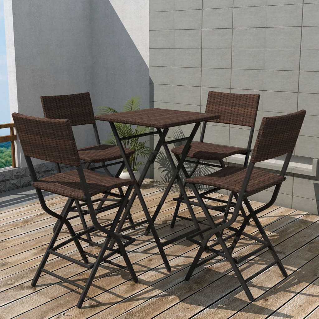 Berkfield 5 Piece Folding Outdoor Dining Set Steel Poly Rattan Brown