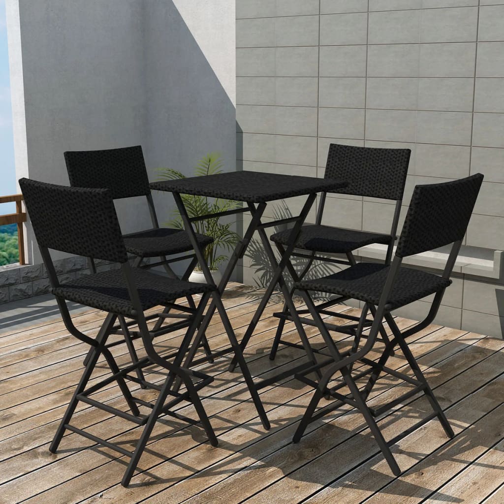 Berkfield 5 Piece Folding Outdoor Dining Set Steel Poly Rattan Black