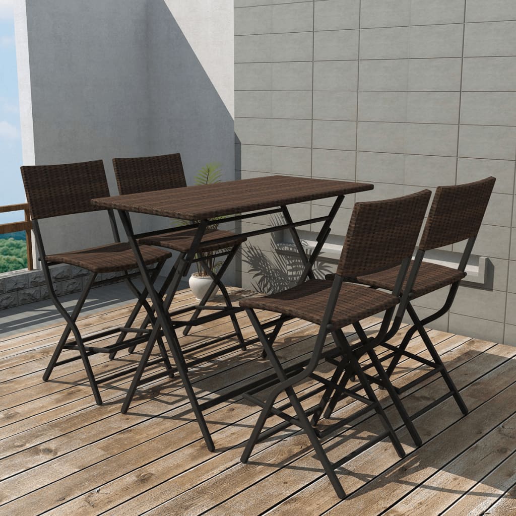 Berkfield 5 Piece Folding Outdoor Dining Set Steel Poly Rattan Brown