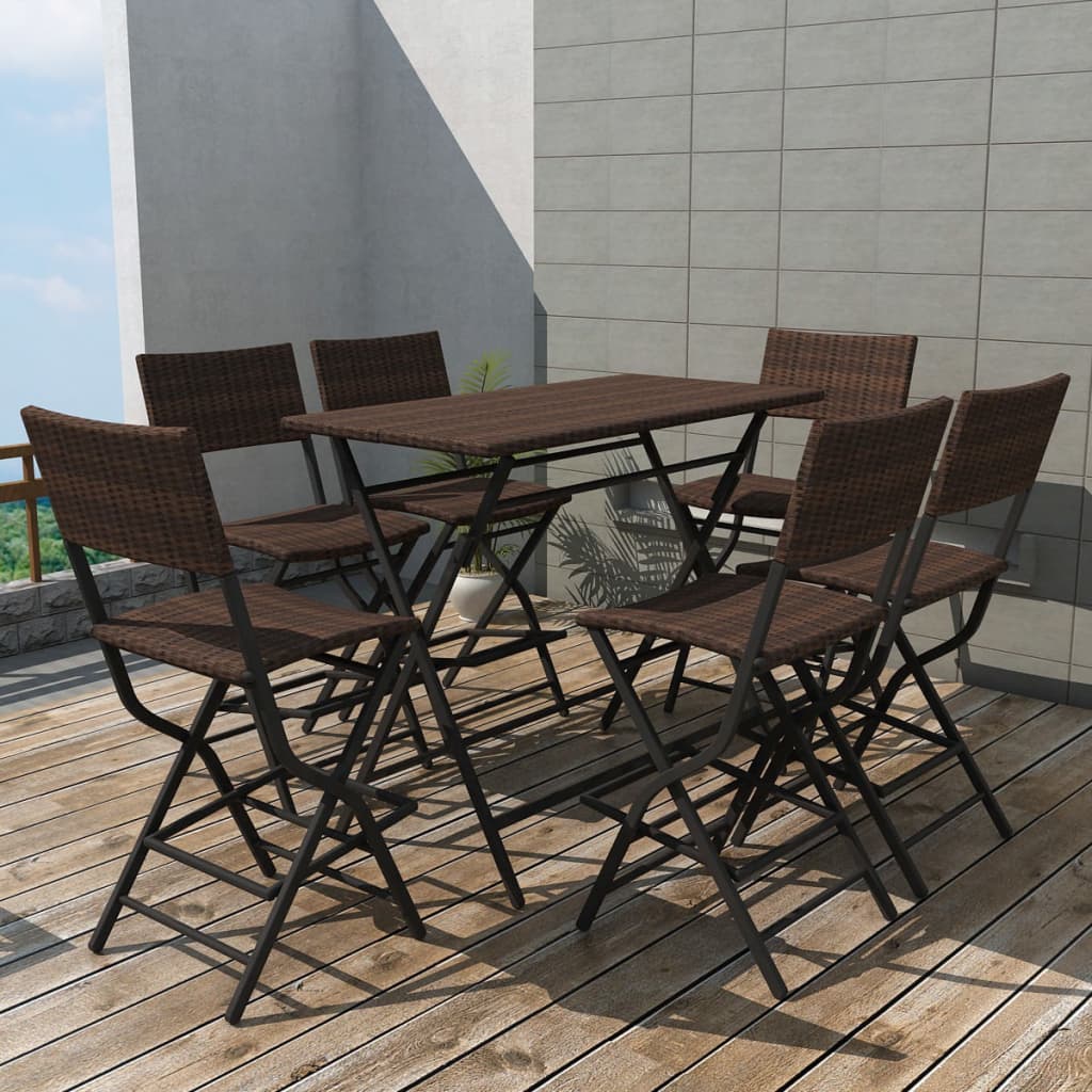 Berkfield 7 Piece Folding Outdoor Dining Set Steel Poly Rattan Brown
