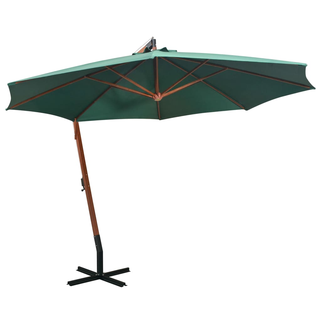 Berkfield Hanging Parasol 350 cm Wooden Pole Green