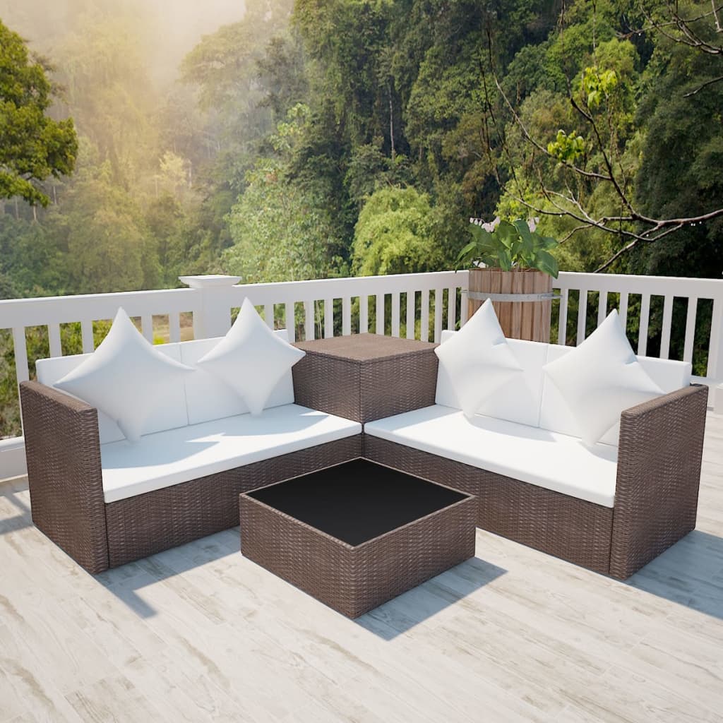 Berkfield 4 Piece Garden Lounge Set with Cushions Poly Rattan Brown