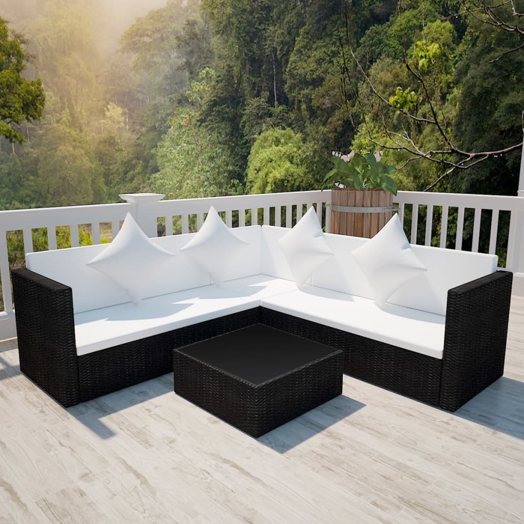 Berkfield 4 Piece Garden Lounge Set with Cushions Poly Rattan Black