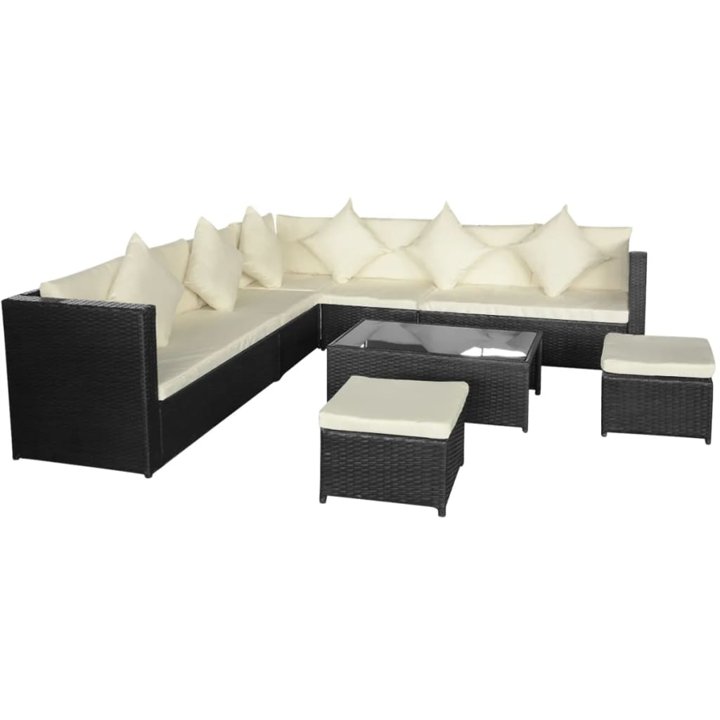 Berkfield 8 Piece Garden Lounge Set with Cushions Poly Rattan Black