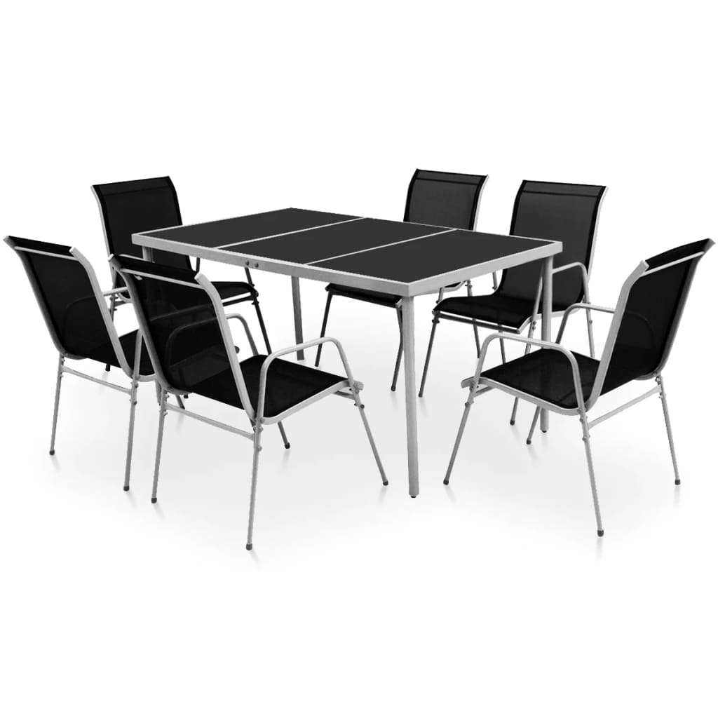 Berkfield 7 Piece Outdoor Dining Set Steel Black