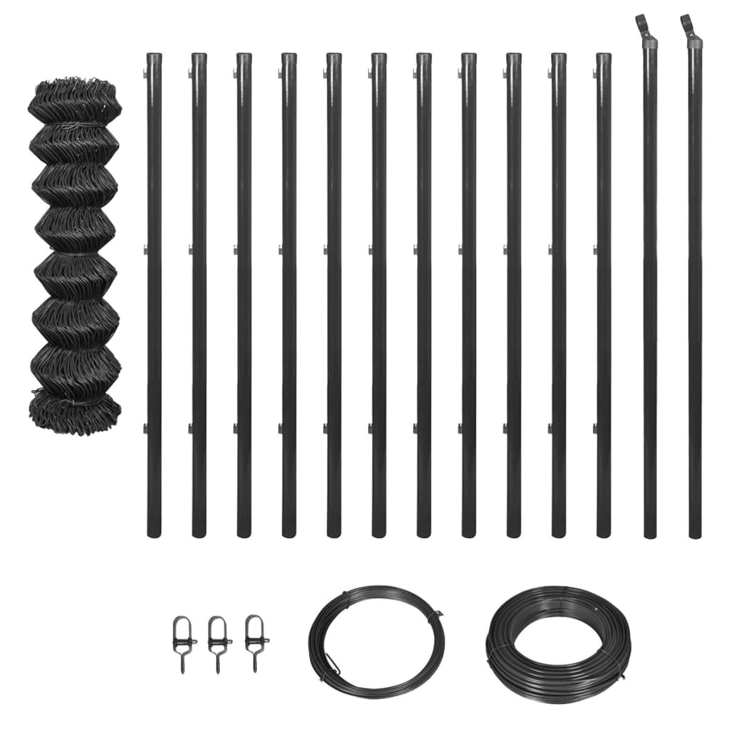 Berkfield Chain Link Fence with Posts and Hardware 1x25 m Grey