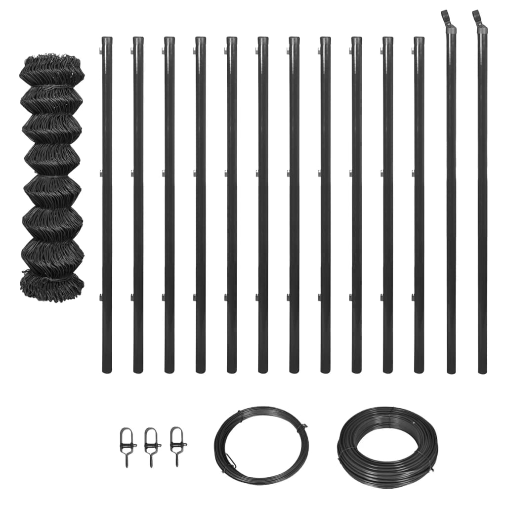 Berkfield Chain Link Fence with Posts and Hardware 1.25x25 m Grey