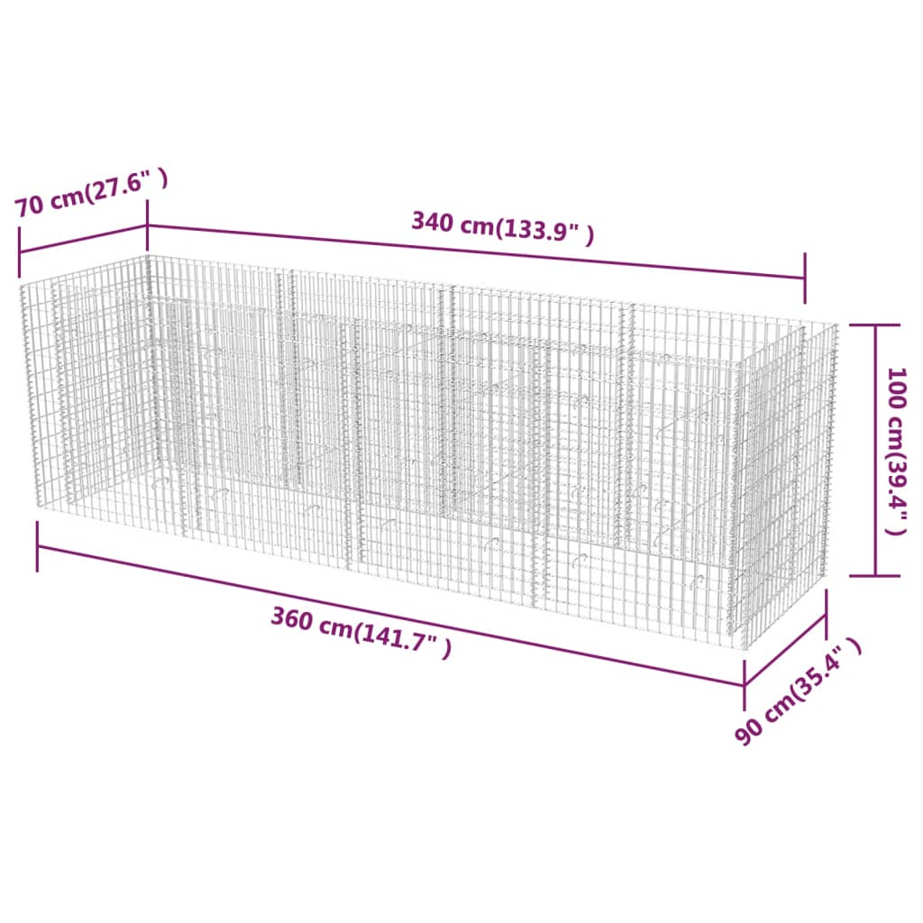 Berkfield Gabion Raised Bed Steel 360x90x100 cm