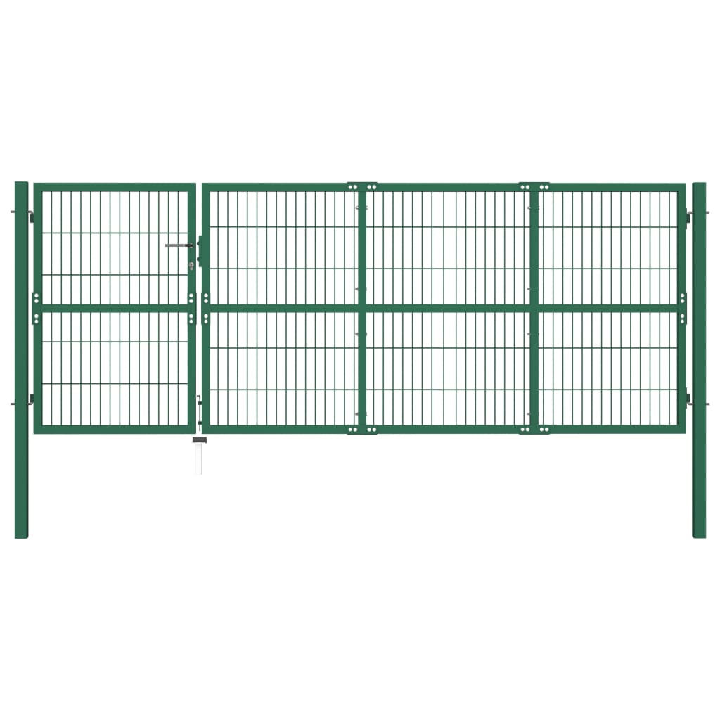 Berkfield Garden Fence Gate with Posts 350x120 cm Steel Green