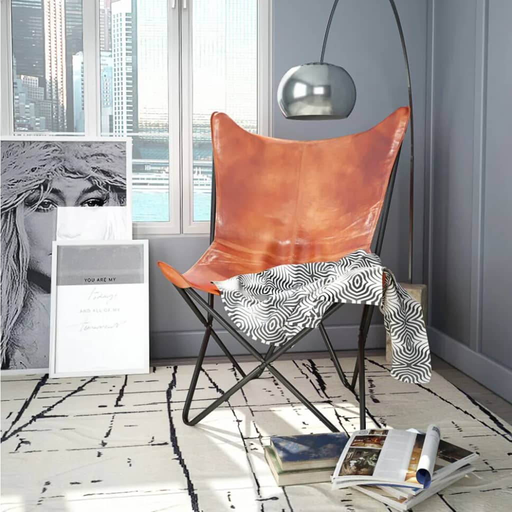 Berkfield Butterfly Chair Brown Real Leather