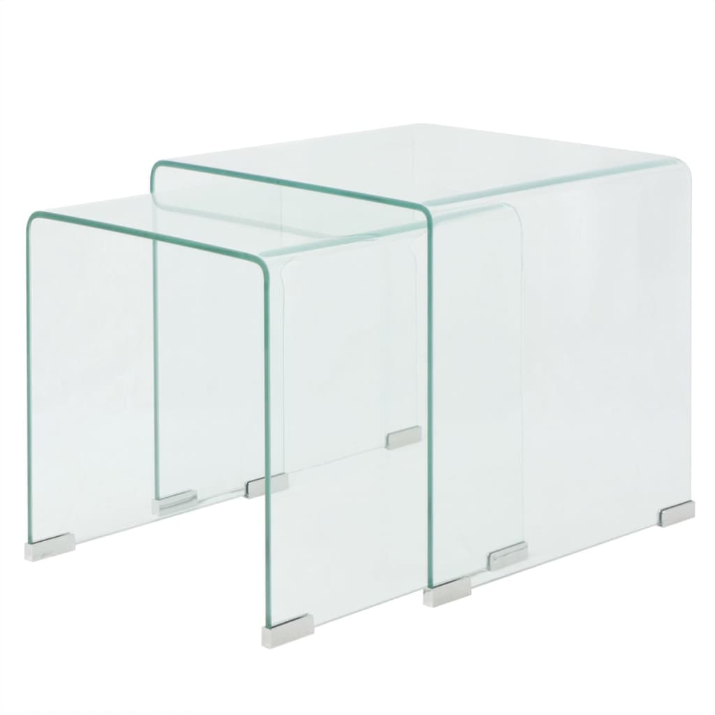 Berkfield Two Piece Nesting Table Set Tempered Glass Clear