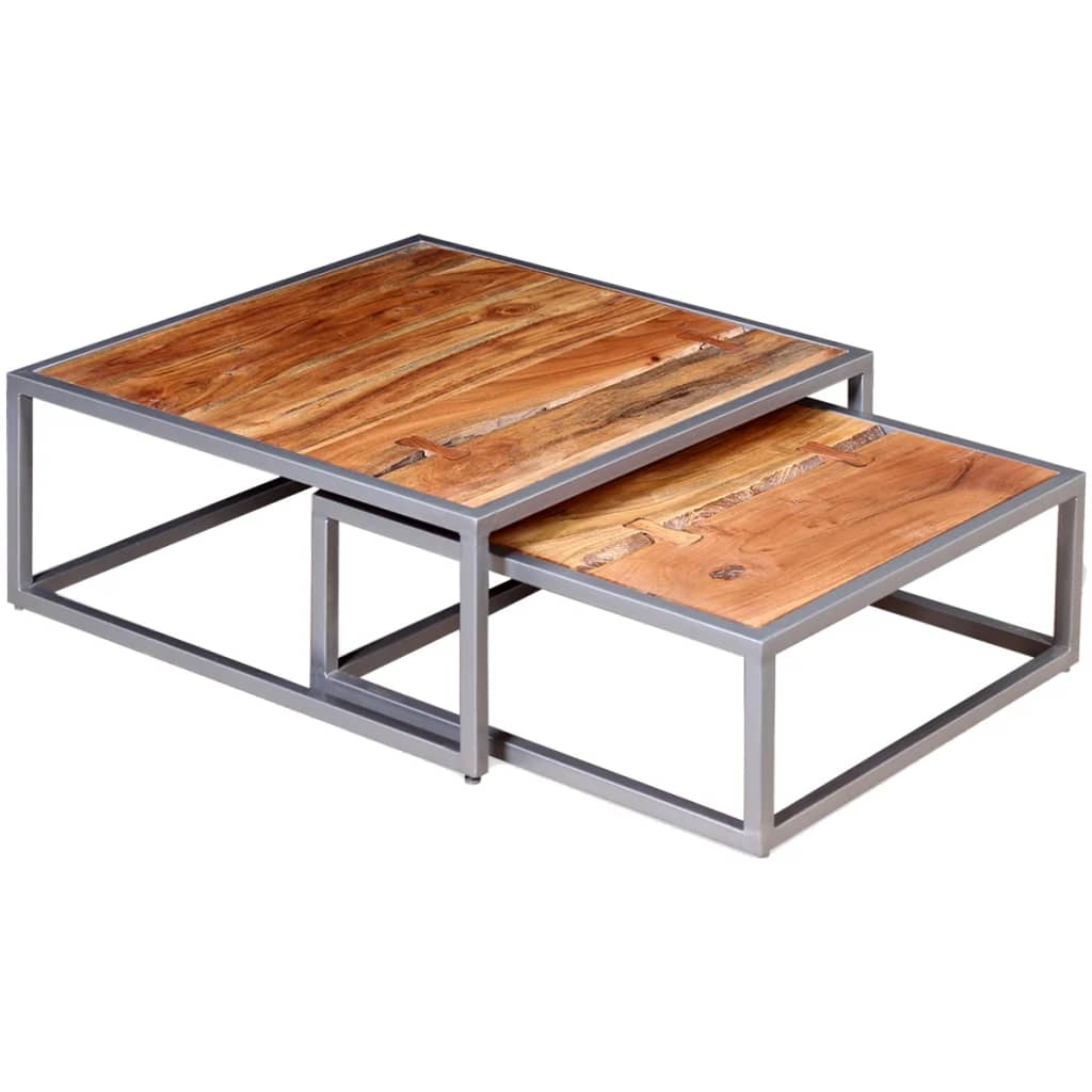 Berkfield Two Piece Coffee Table Set Solid Acacia Wood