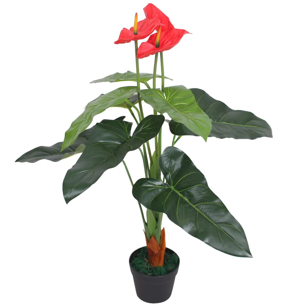 Berkfield Artificial Anthurium Plant with Pot 90 cm Red and Yellow