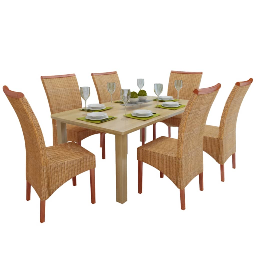 Berkfield Dining Chairs 6 pcs Brown Natural Rattan