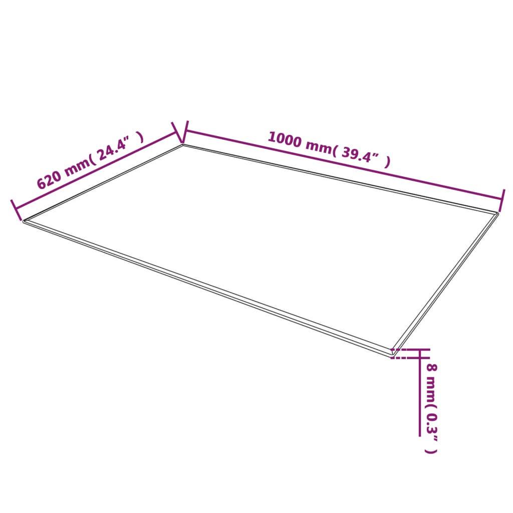 Berkfield Table Top Tempered Glass Rectangular 1000x620 mm