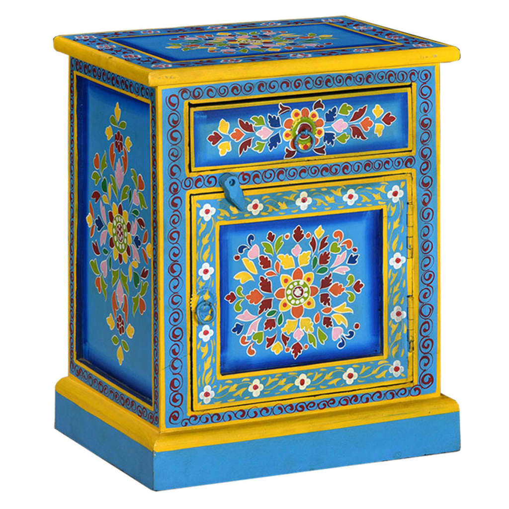 Berkfield Bedside Cabinet Solid Mango Wood Turquoise Hand Painted