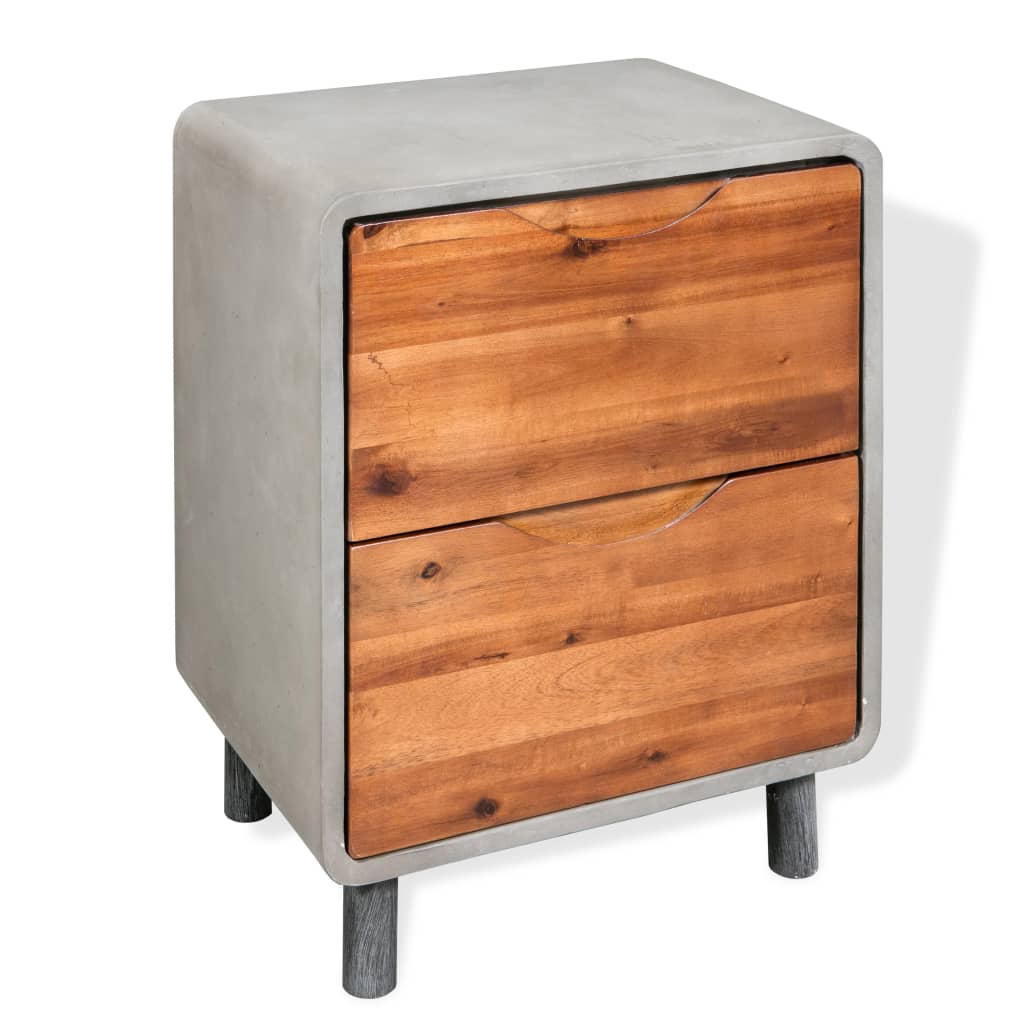 Berkfield Nightstand Concrete Solid Acacia Wood 40x30x50 cm