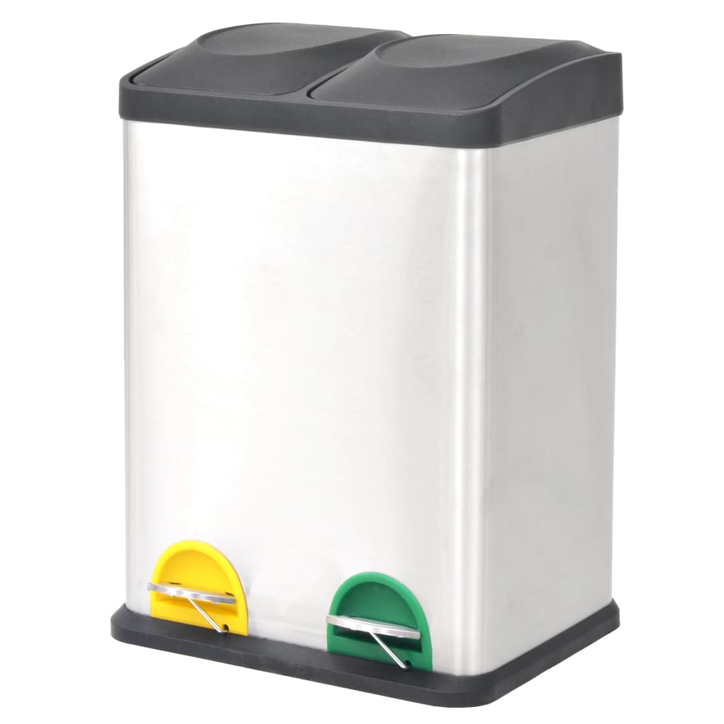 Berkfield Recycling Pedal Bin Garbage Trash Bin Stainless Steel 36 L