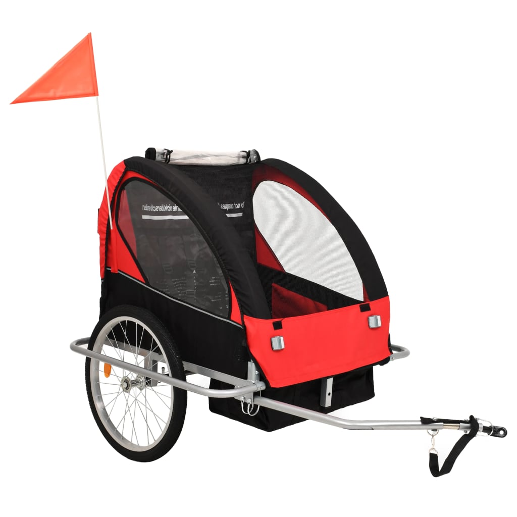 Berkfield 2-in-1 Kids' Bicycle Trailer & Stroller Black and Red
