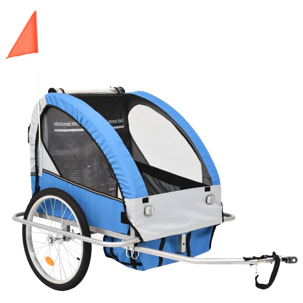 Berkfield 2-in-1 Kids' Bicycle Trailer & Stroller Dark Blue and Grey