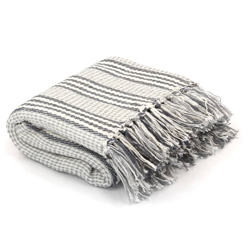Berkfield Throw Cotton Stripes 160x210 cm Grey and White