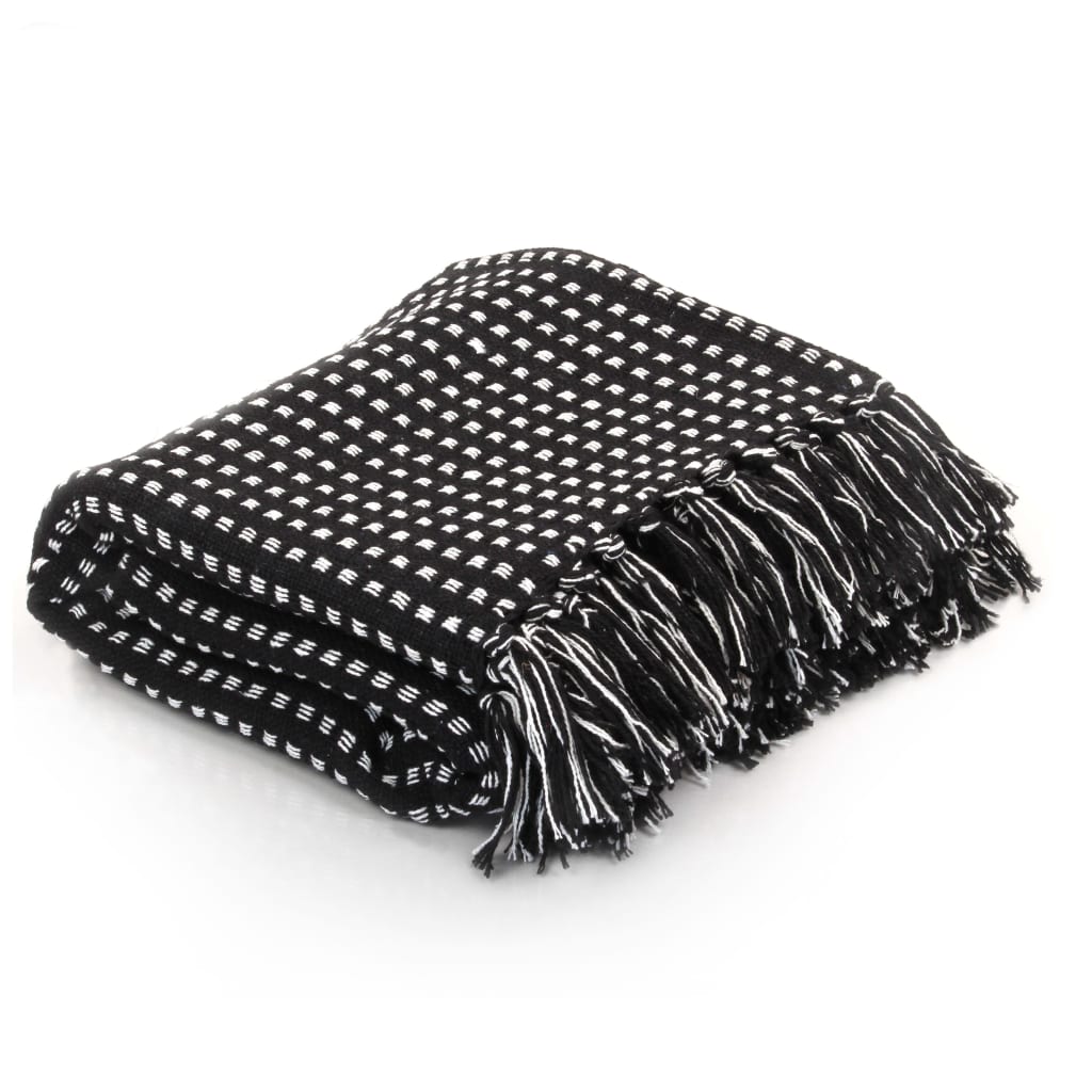 Berkfield Throw Cotton Squares 160x210 cm Black