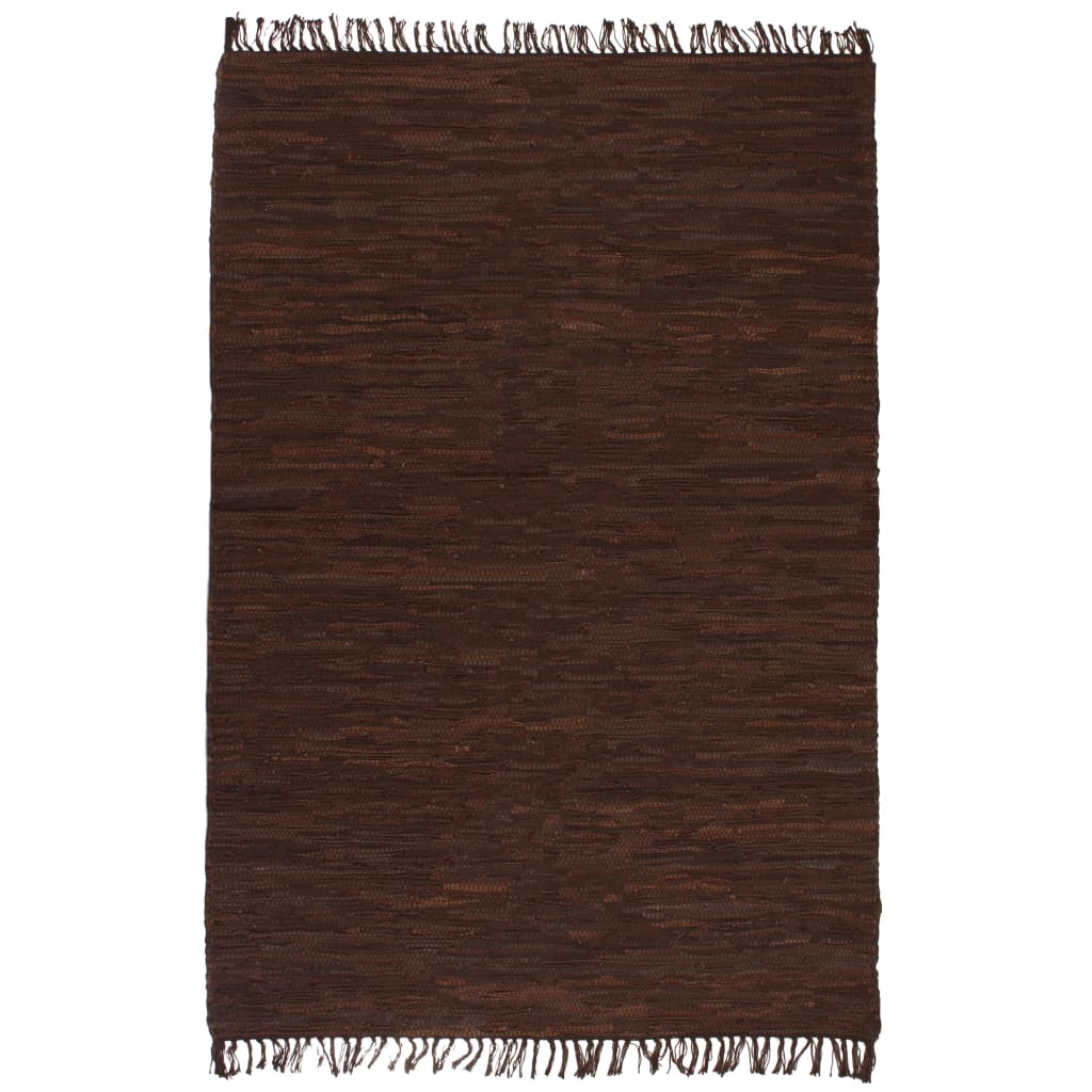 Berkfield Hand-woven Chindi Rug Leather 160x230 cm Brown