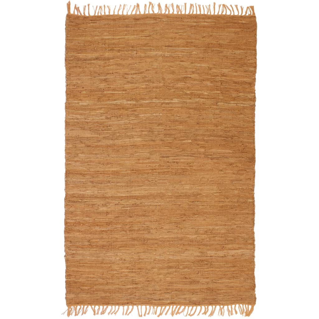 Berkfield Hand-woven Chindi Rug Leather 160x230 cm Tan