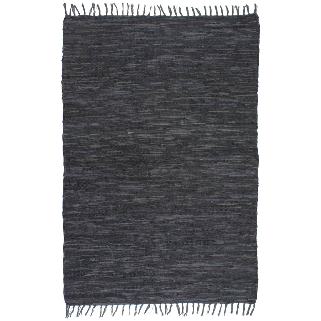 Berkfield Hand-woven Chindi Rug Leather 160x230 cm Grey