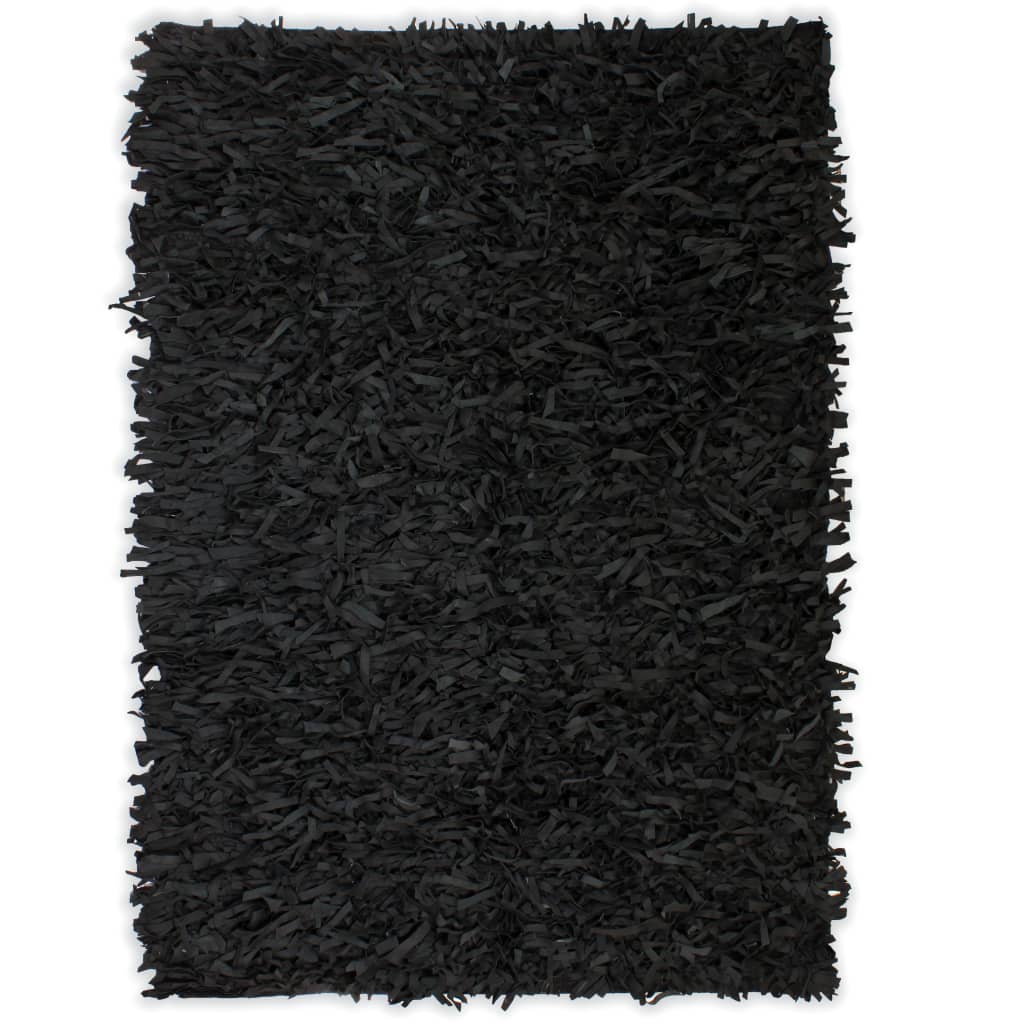 Berkfield Shaggy Rug Genuine Leather 120x170 cm Black
