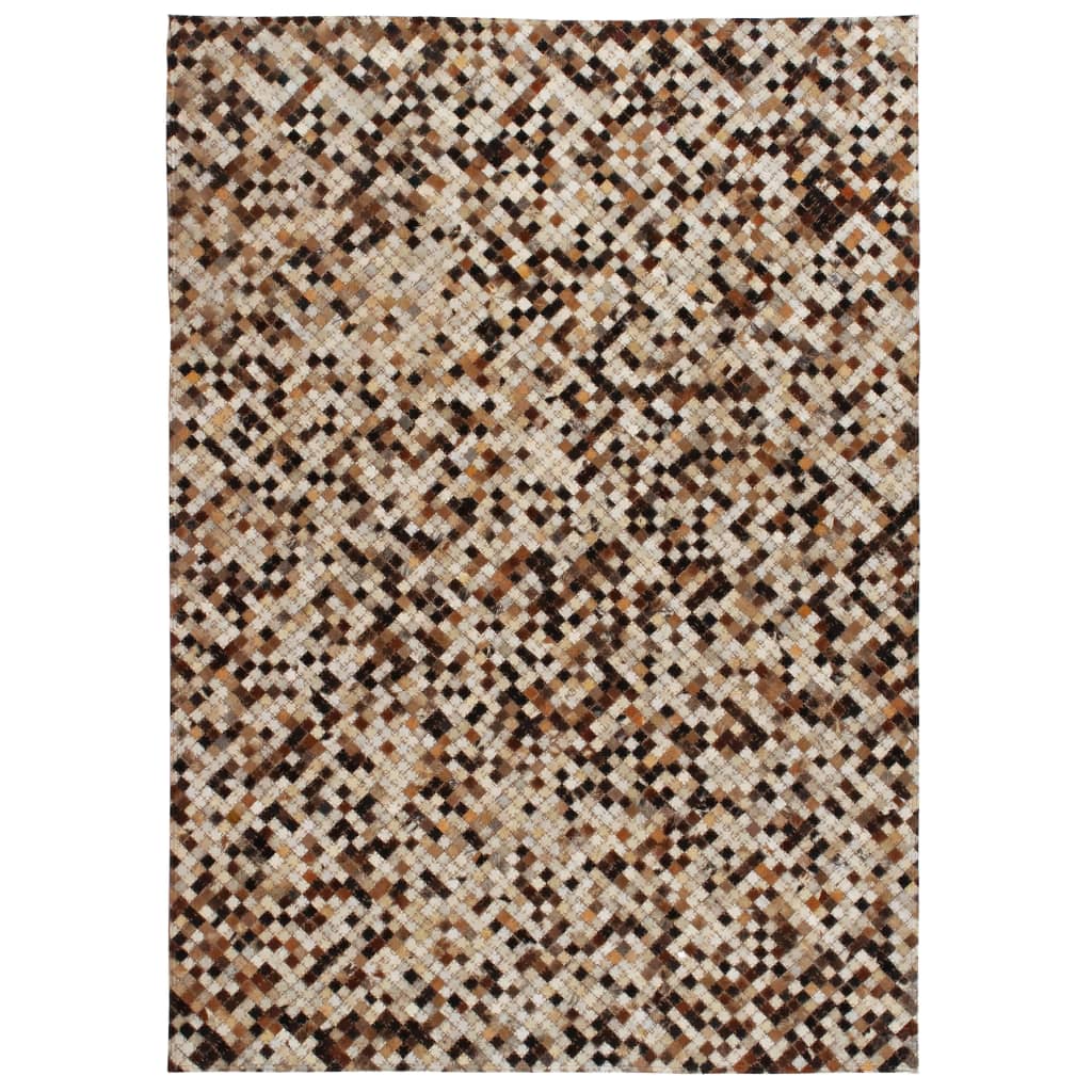 Berkfield Rug Genuine Leather Patchwork 80x150 cm Square Brown/White